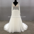 Sexy Bridal Gowns Backless Long Sleeve V Neck Chapel Train Hot Sale Lace Illusion Wedding Dress